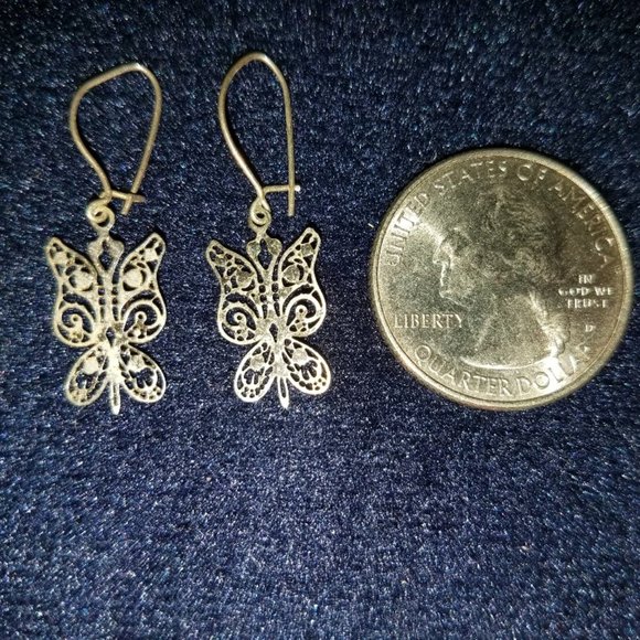 Vintage Butterfly Silver Dangle Earrings - Picture 2 of 2